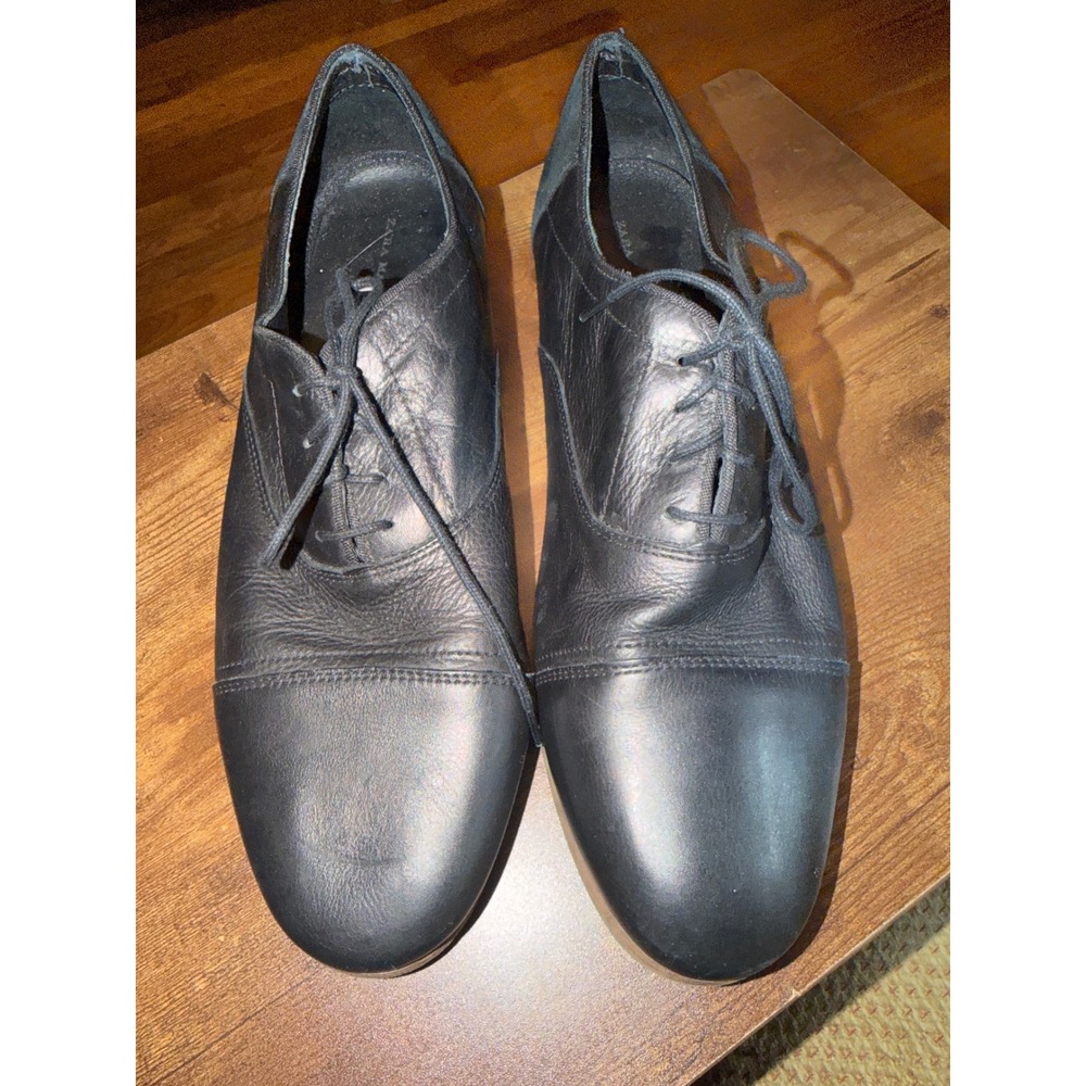 Zara Man Black Leather Cap Toe Oxford Lace Up Dress Shoes Mens Size 44 US 11